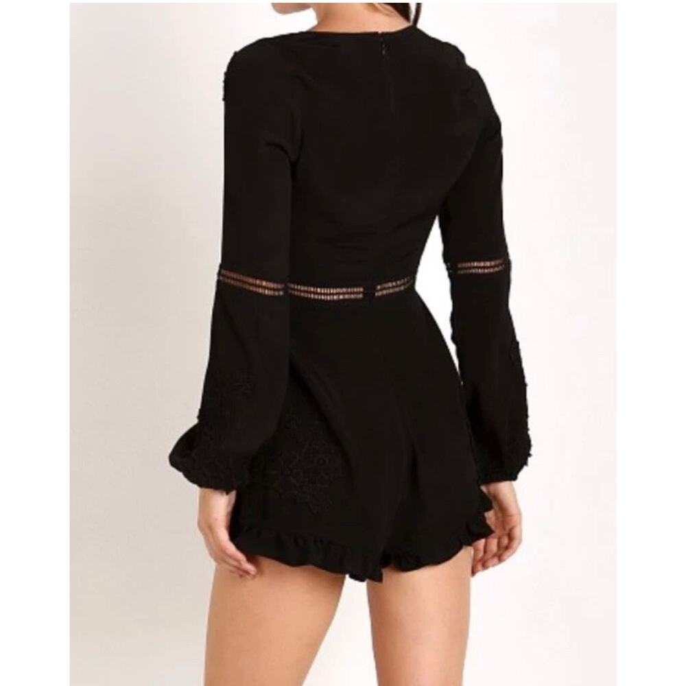For Love & Lemons Lilou Lace Floral Romper Size: Medium Color: Black - Picture 2 of 11